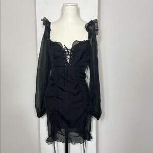 Fashion Nova Black Lace-Up Long Sleeve Dress